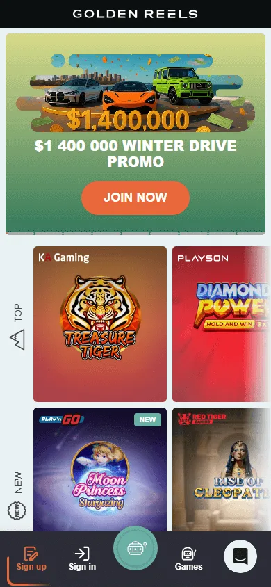 Golden Reels Casino home on a mobile device